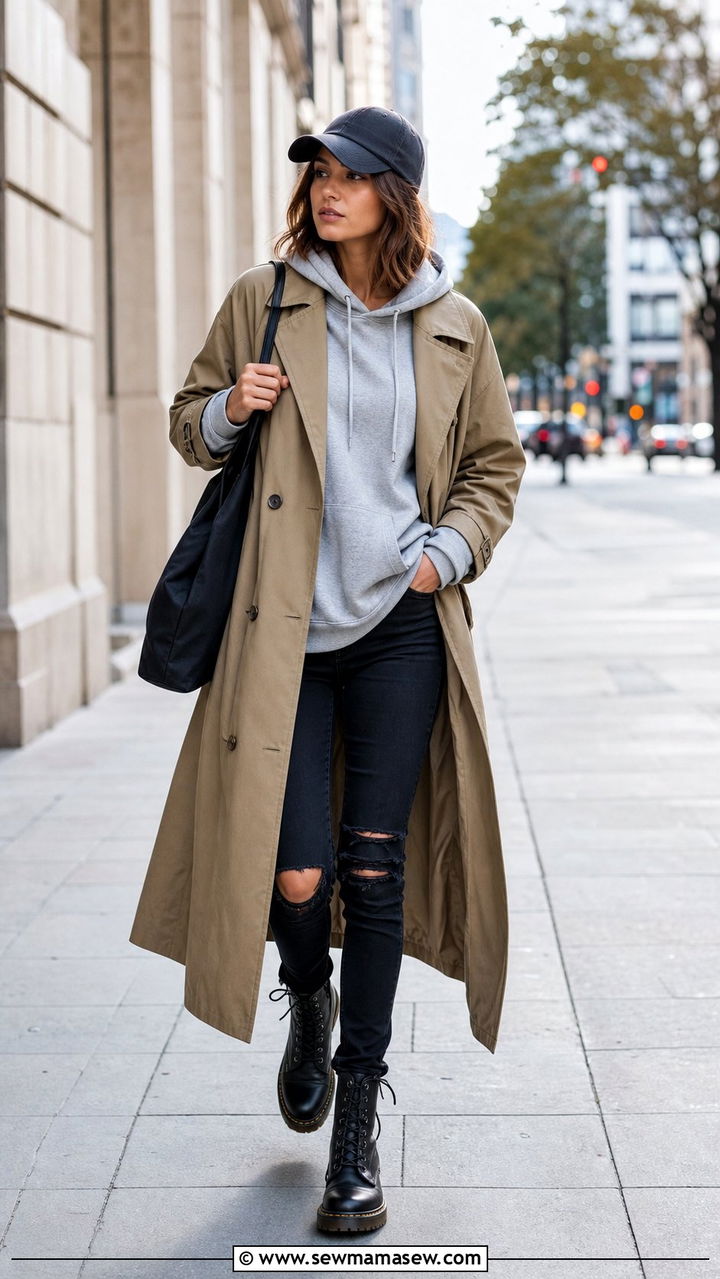 Khaki Trench Coat with Skinny Jeans and Combat Boots - 25 Skinny jeans outfit ideas with a trench coat