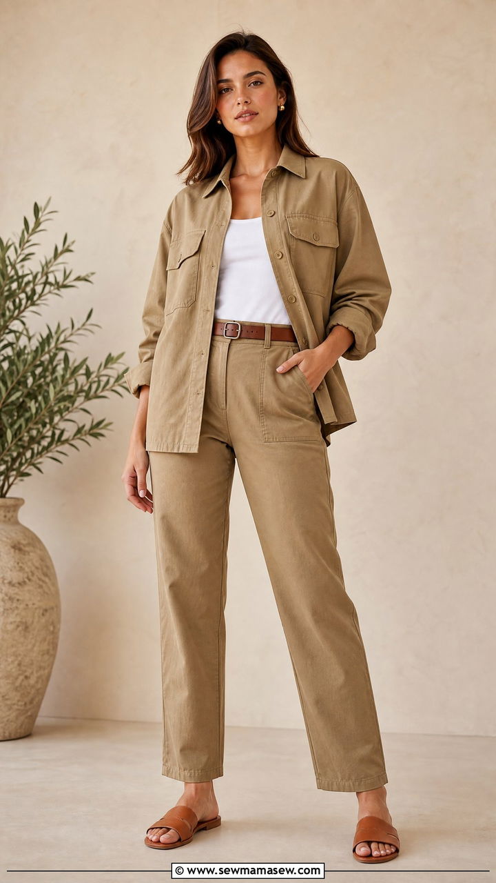 Khaki Utility Matching Set Outfit - 30 Matching set outfit ideas clean girl