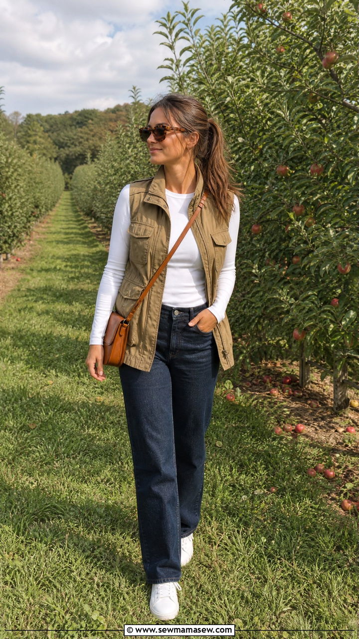 Khaki Vest with White Long Sleeve Shirt - 25 Khaki and white outfit ideas