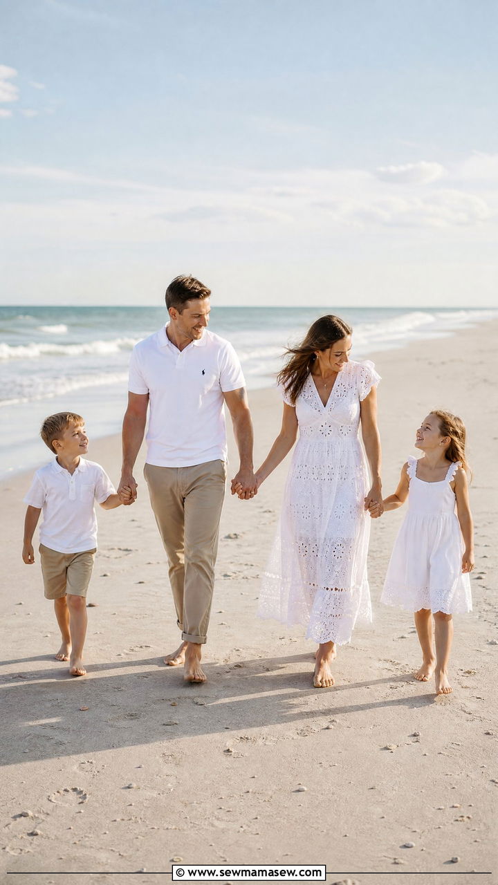 Khaki and White Family Beach Outfit - 30 Family beach photo outfit ideas