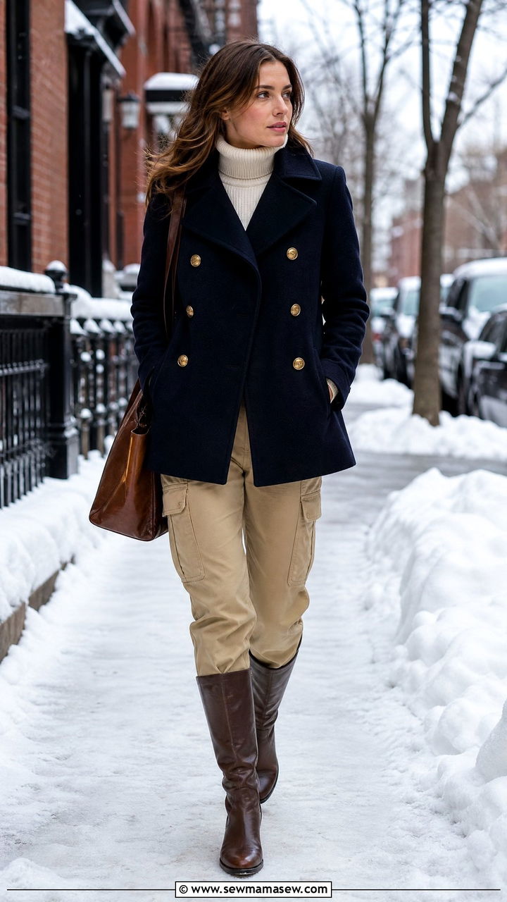Khaki cargo pants with a peacoat - 25 Khaki cargo pants outfit ideas