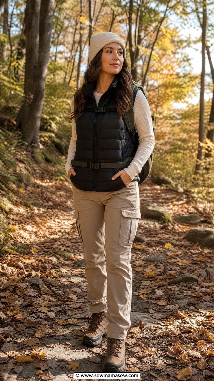 Khaki cargo pants with a puffer vest - 25 Khaki cargo pants outfit ideas