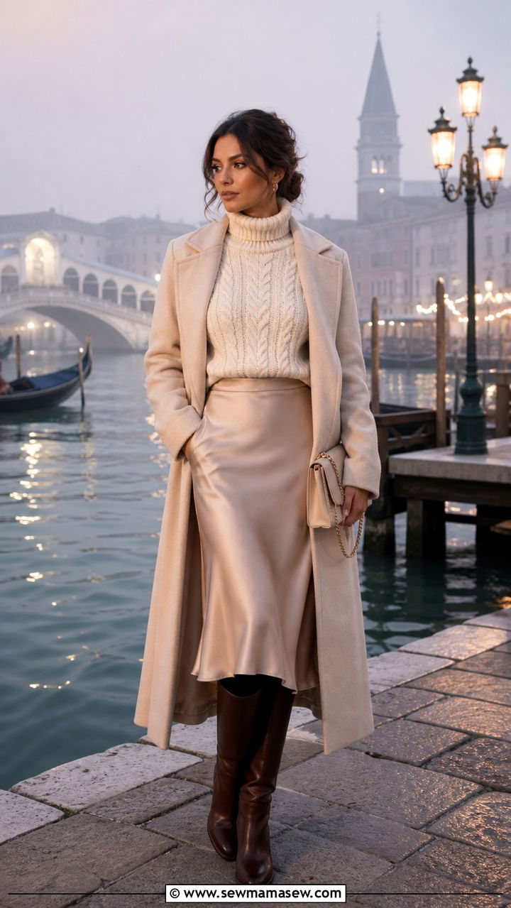 Khaki high waisted shorts with cotton blouse Venice - 40 What to wear in Venice
