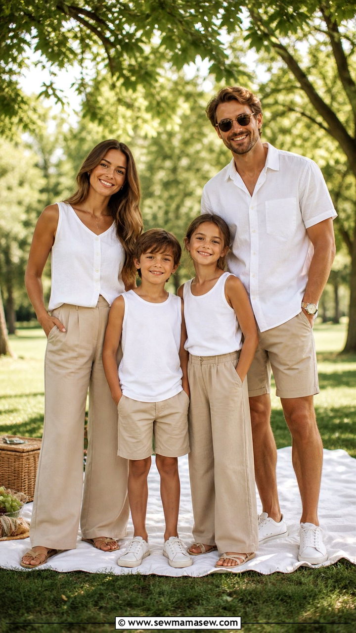 Khaki pants and white tops summer family outfits - 40 Family photo outfit ideas