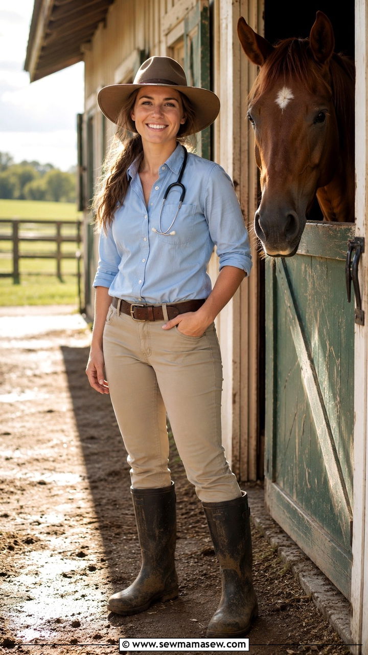 Khakis And Button Up Shirt With Muck Boots - 25 Veterinarian outfit ideas