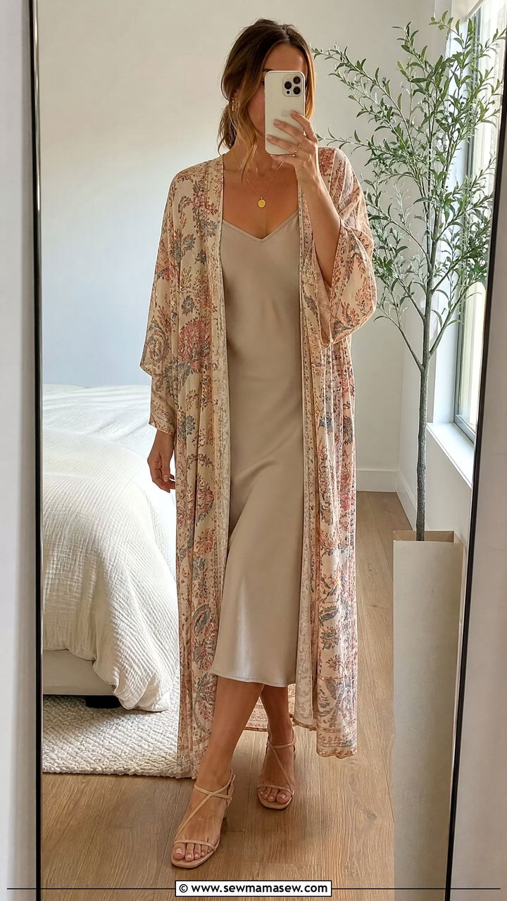 Kimono Cover Up Over Slip Dress - 25 Kimono cover up outfit ideas