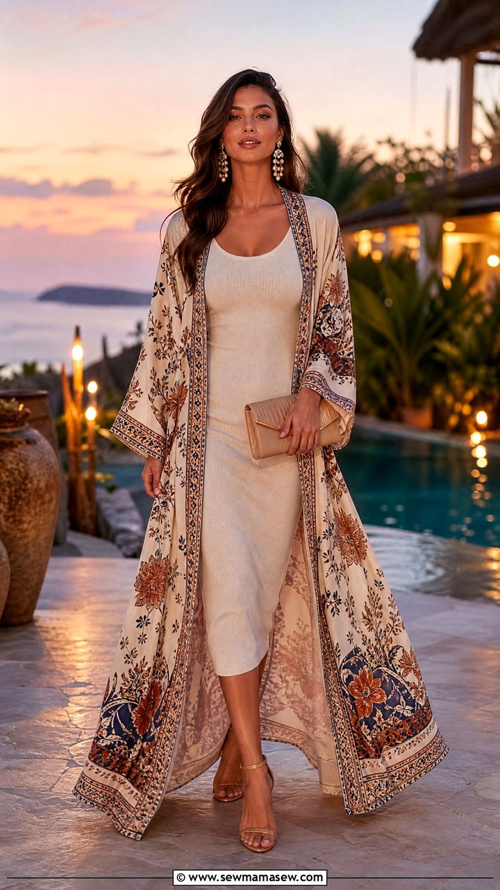 Kimono Cover Up With Tank Dress - 30 modest beach vacation outfit ideas