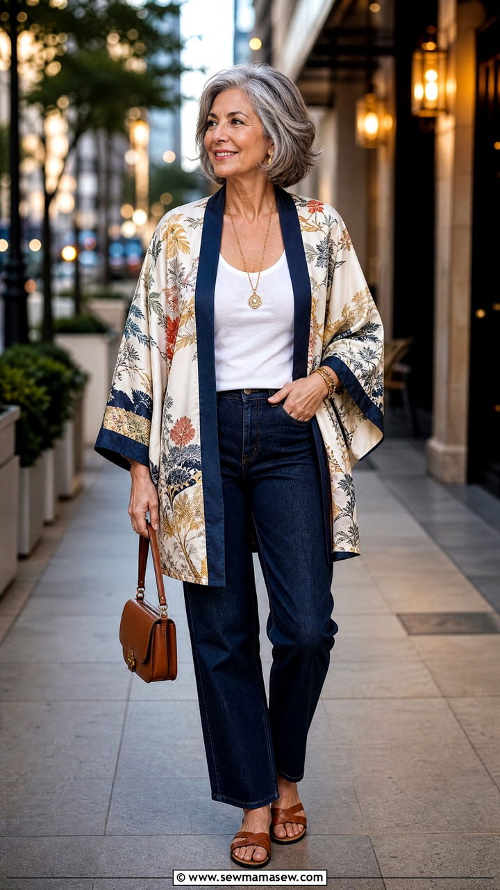 Kimono Jacket With Jeans And A Tank - 35 Going out outfit ideas women over 50
