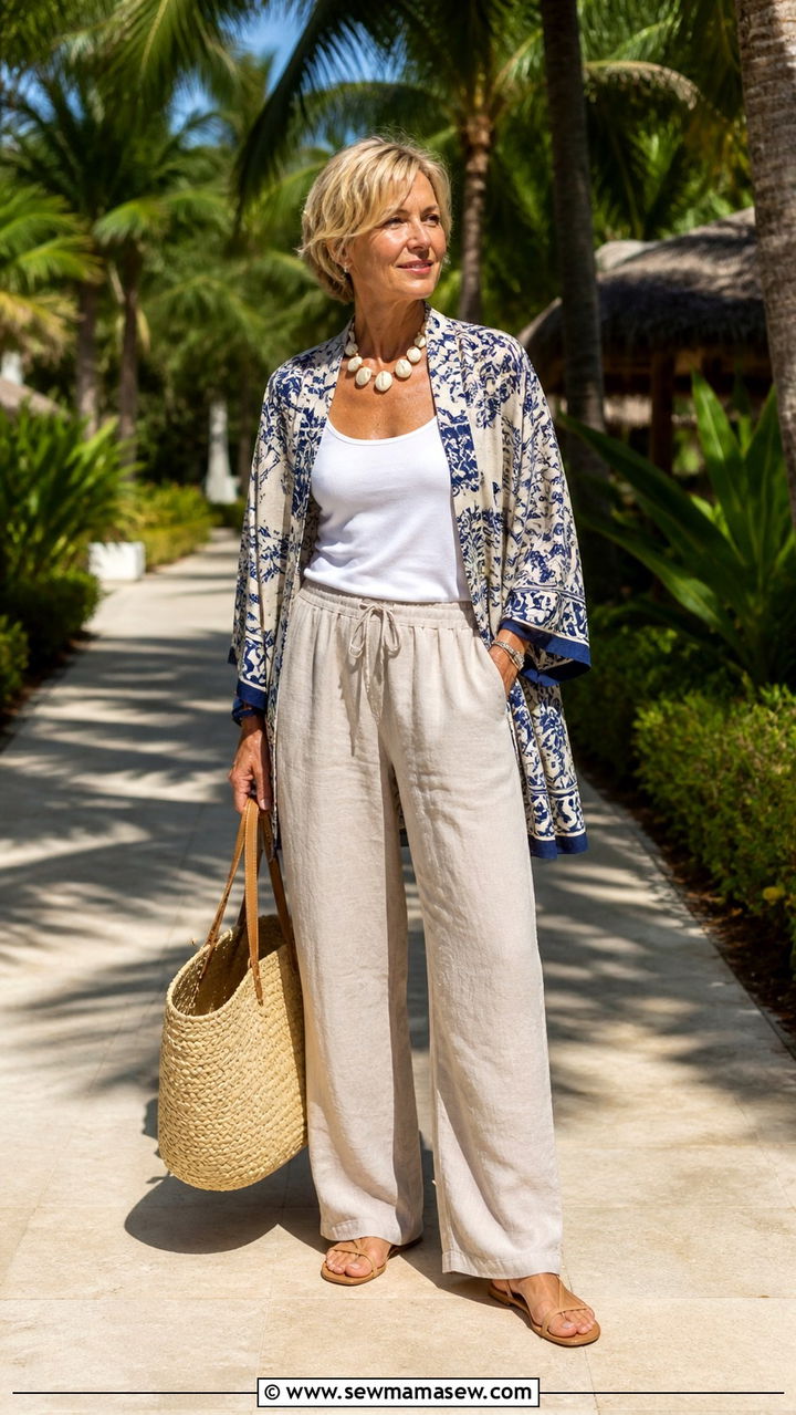 Kimono Jacket and Relaxed Linen Set - 40 How to dress in your 50s