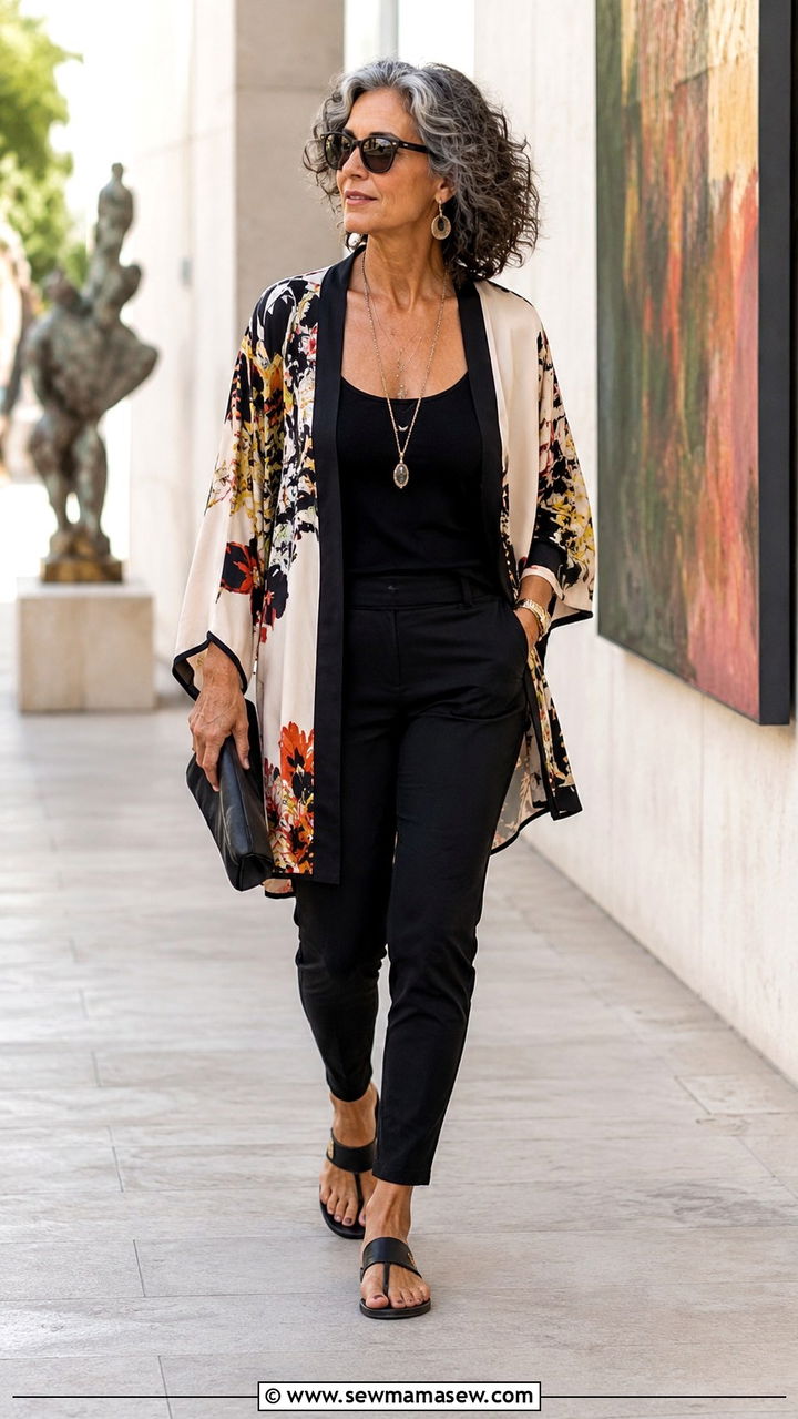 Kimono Jacket and Slim Pants Outfit - 30 Trendy outfit ideas for women over 50