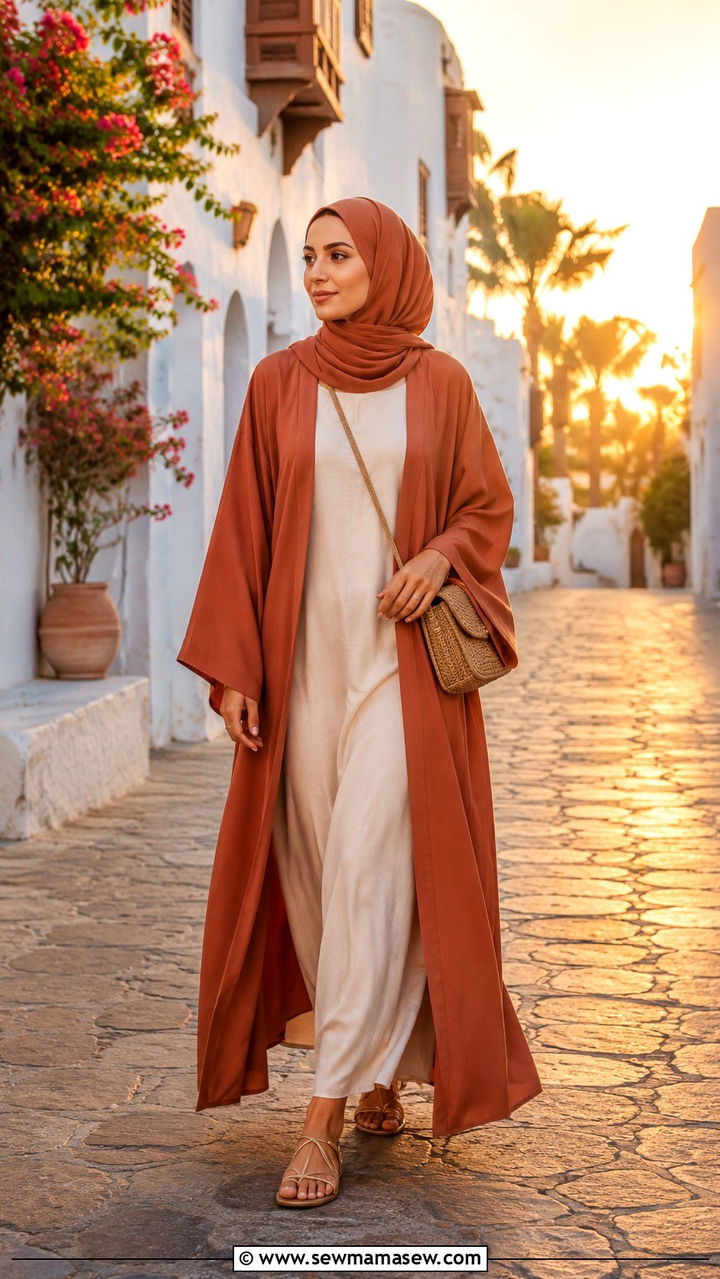 Kimono Sleeve Abaya With Maxi Dress - 30 Modest outfit ideas with abaya