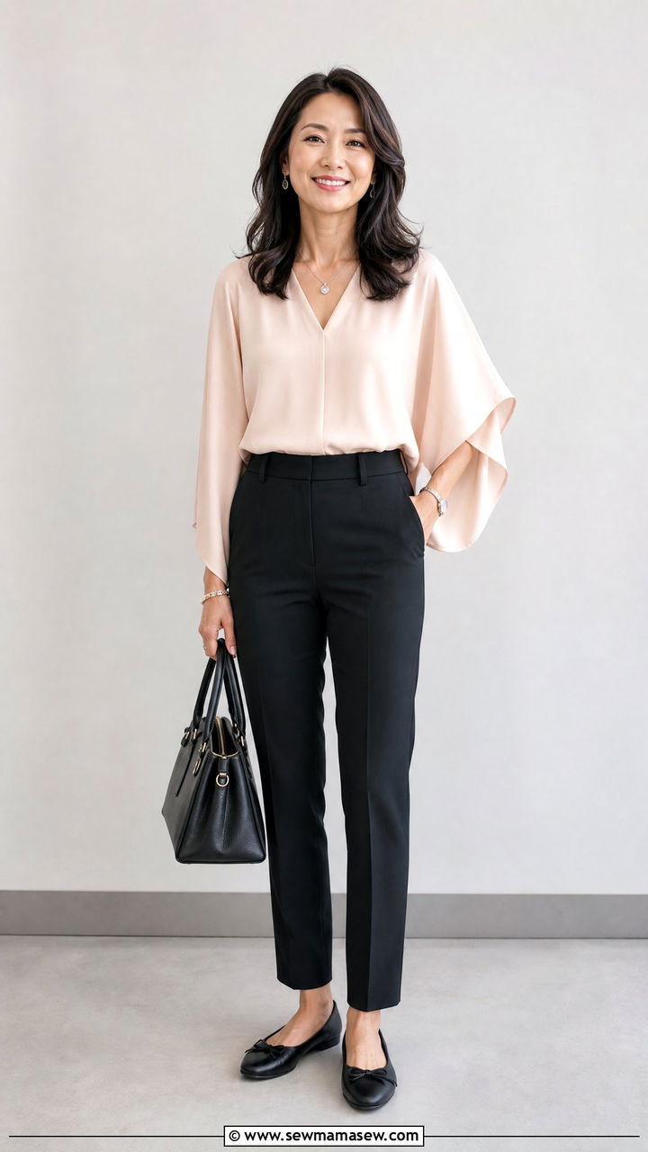 Kimono Sleeve Blouse With Black Trousers - 35 Graduation outfits for moms