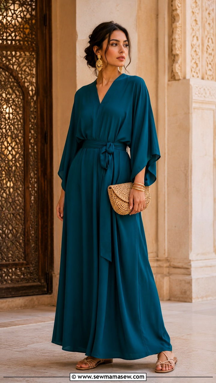 Kimono Sleeve Maxi Dress With Flat Sandals - 25 Modest outfit ideas summer 2026