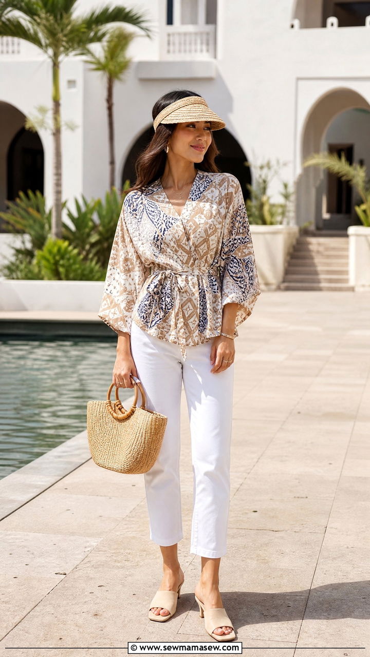 Kimono Sleeve Top And White Jeans - 30 Summer outfits for family vacation