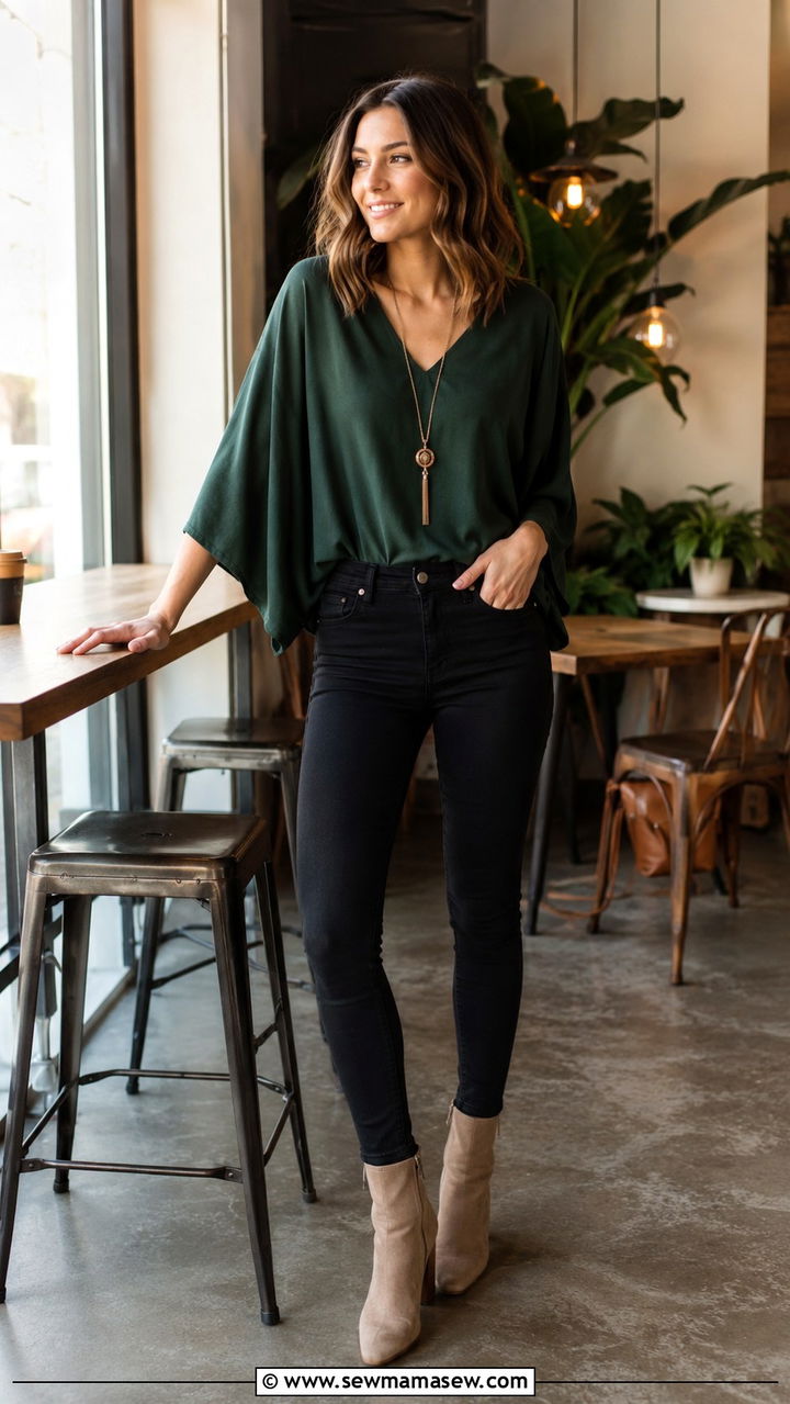 Kimono Sleeve Top With Skinny Jeans - 20 Outfit ideas for inverted triangle body