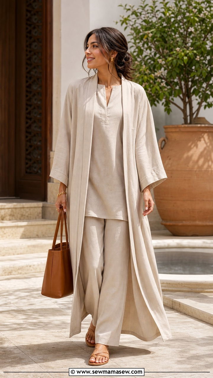 Kimono Style Abaya With Wide Leg Pants - 25 Eid outfit ideas for women 2026