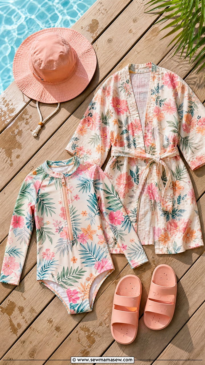 Kimono Style Cover Up with Swimsuit - 30 Summer outfits for little girls