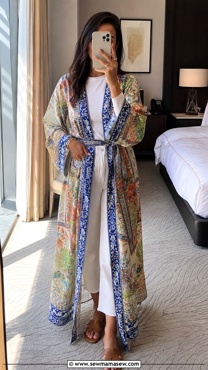 Kimono Style Kaftan Over Basics - 30 Dubai vacation outfit ideas modest