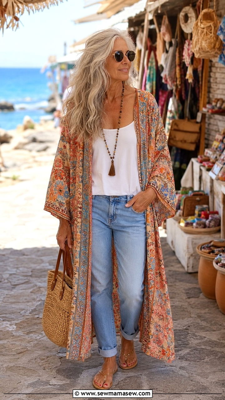 Kimono Tank Top Jeans - 30 Cute outfits for women over 50