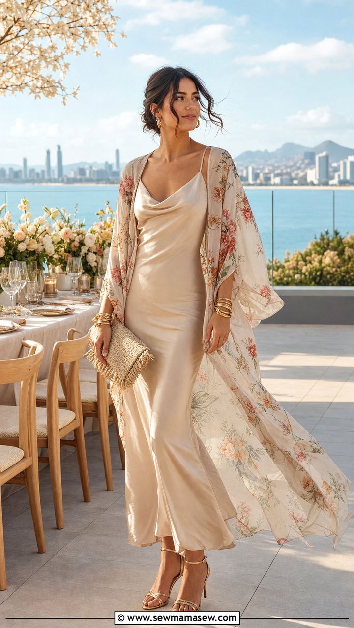 Kimono and Slip Dress Outfit - 35 Boho outfit ideas for wedding guest