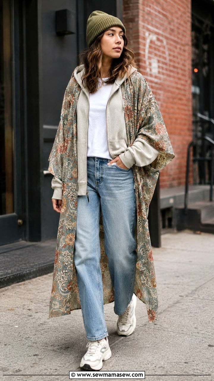 Kimono layered over a hoodie outfit - 30 How to style a kimono