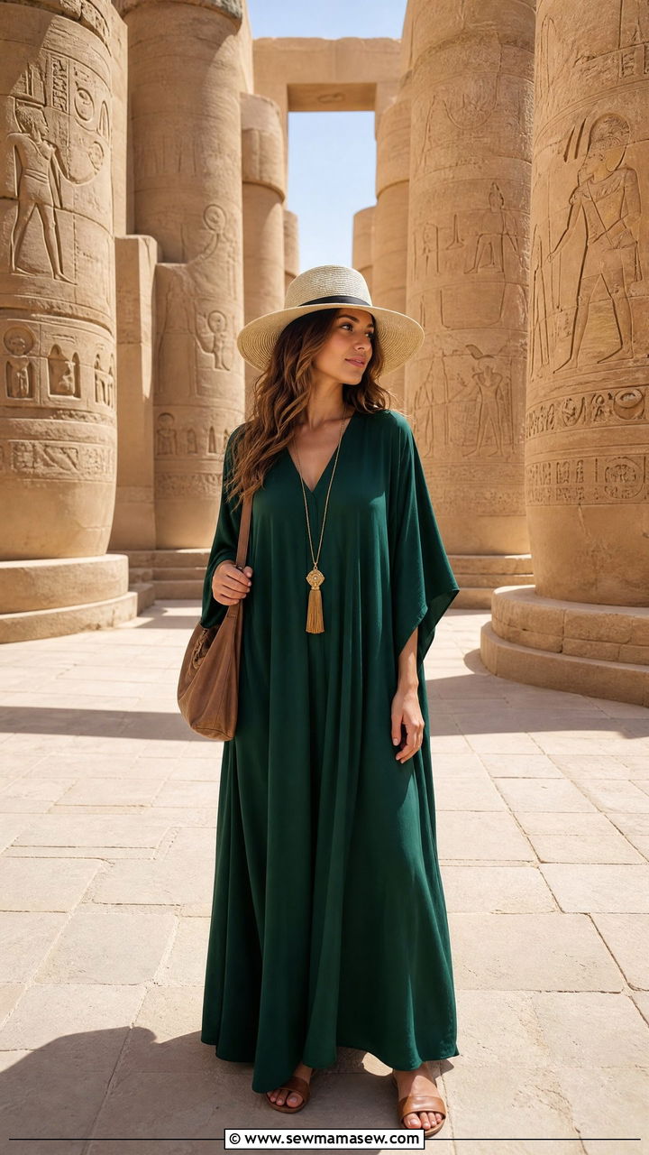 Kimono sleeve dress outfit Egypt - 30 Egypt vacation outfit ideas modest