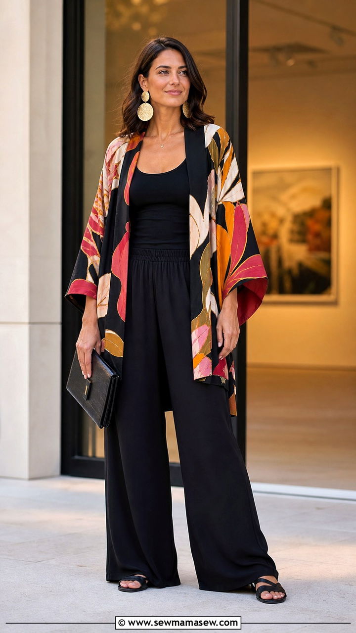 Kimono sleeve jacket and wide leg pants travel outfit - 40 travel outfits for women