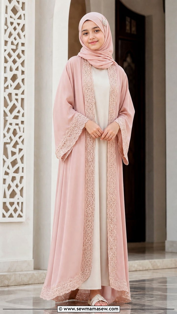 Kimono style abaya for Eid girls - 25 Eid outfit ideas for little girls