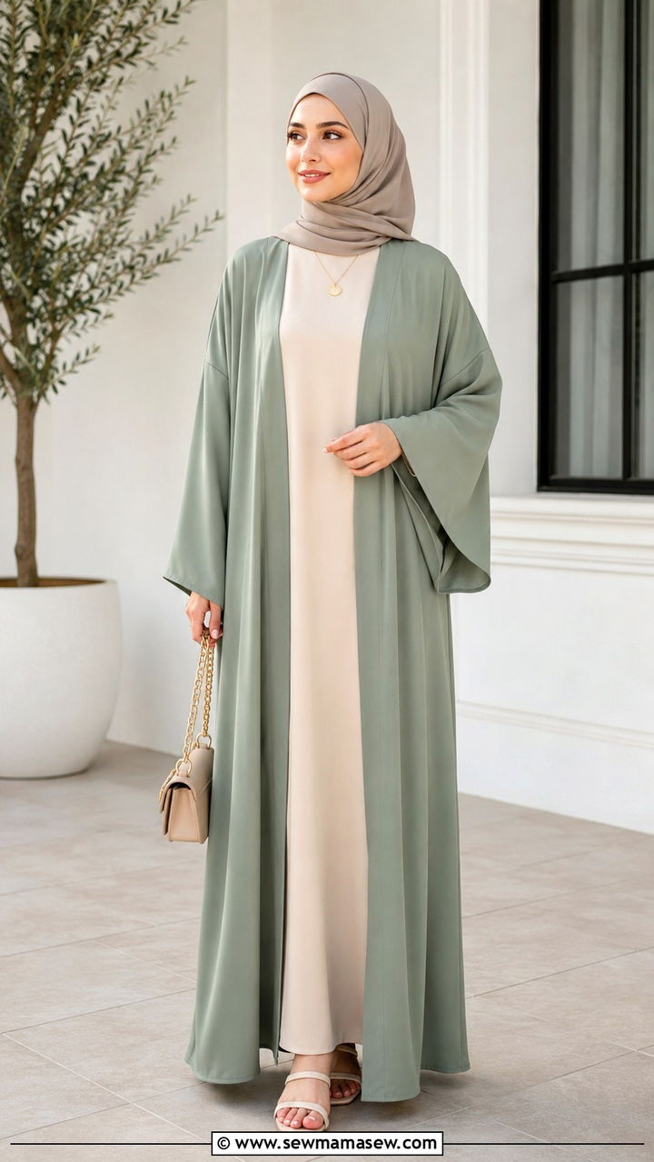 Kimono style abaya with inner dress - 30 Modest outfit ideas for Eid