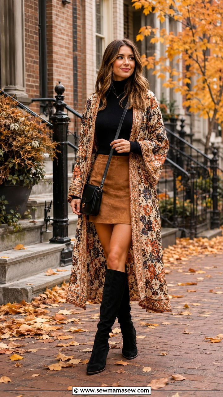 Kimono with a mini skirt outfit - 30 How to style a kimono