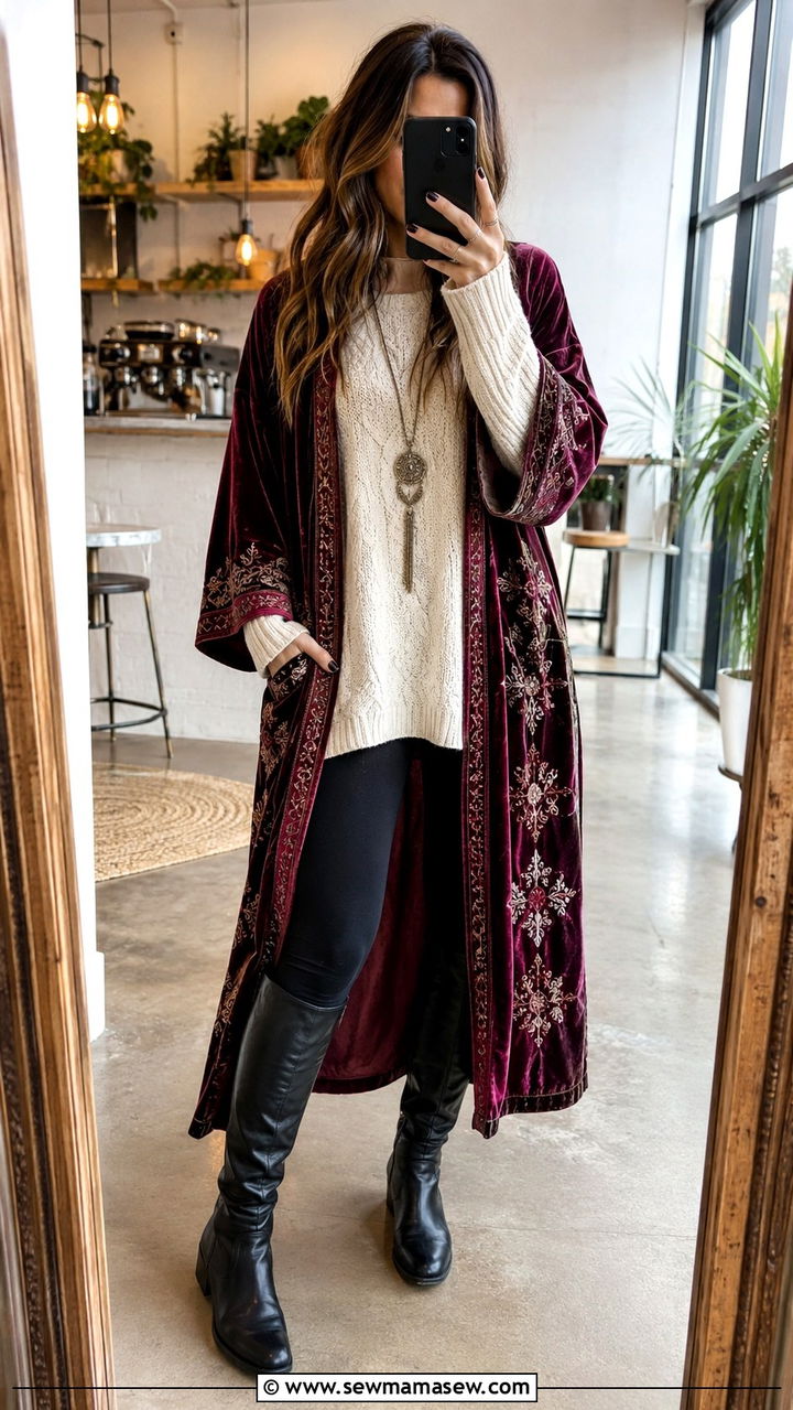 Kimono with leggings and oversized sweater outfit - 30 How to style a kimono
