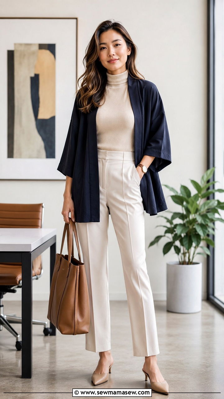 Kimono with tailored trousers outfit - 30 How to style a kimono