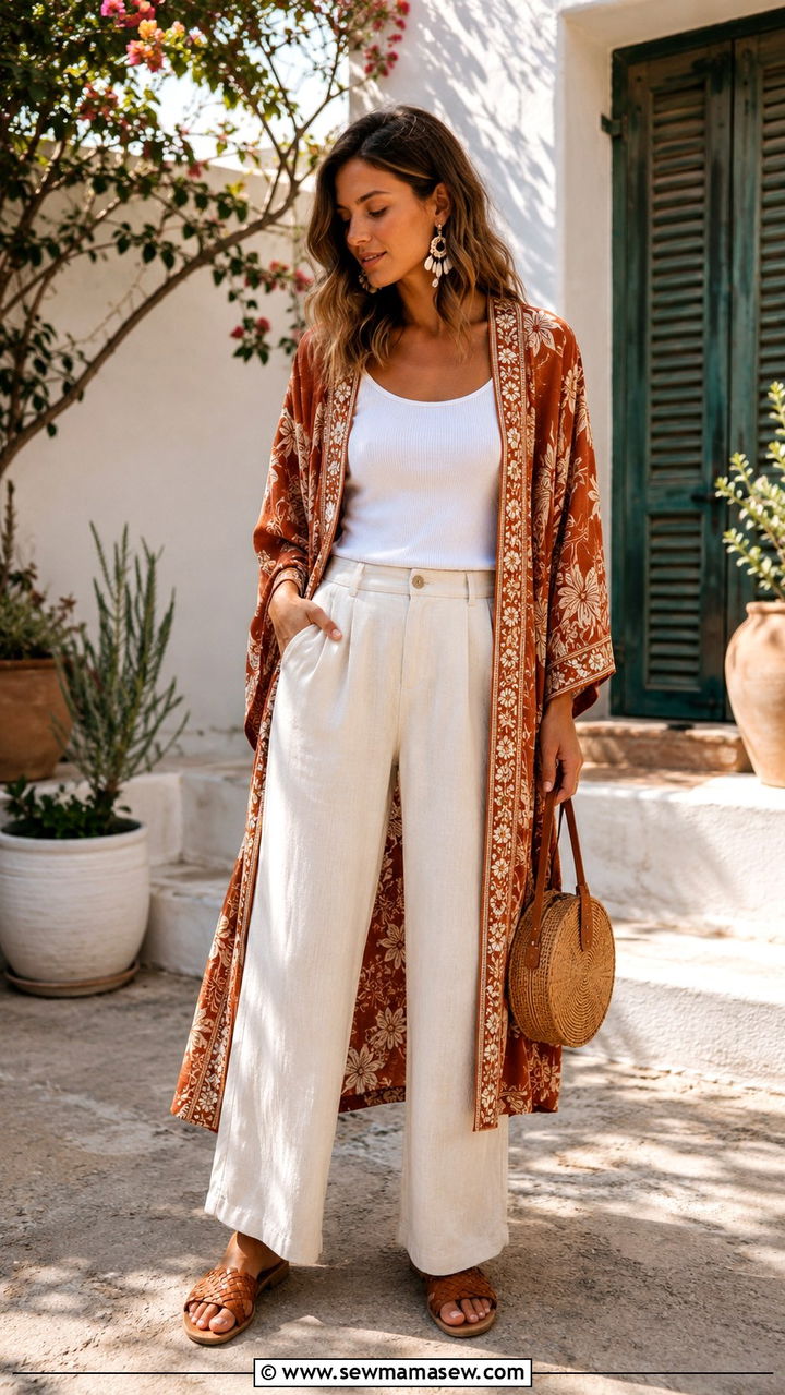 Kimono with wide leg pants outfit - 30 How to style a kimono