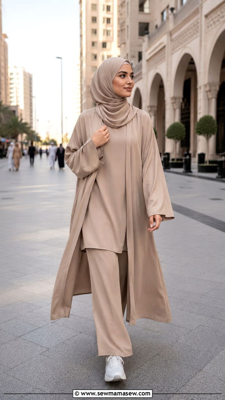 KimonoStyle Abaya with Trousers for Umrah - 30 Modest outfit ideas for Umrah