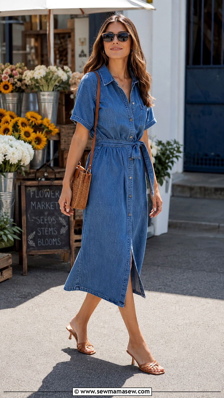 Kitten Heels with Denim Dress - 20 How to style kitten heels