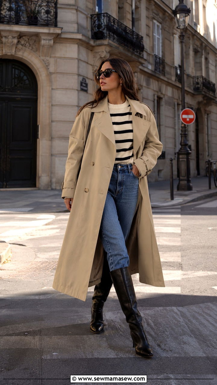 Knee High Boots With A Trench Coat And Straight Leg Jeans - 30 Knee high boot outfit ideas