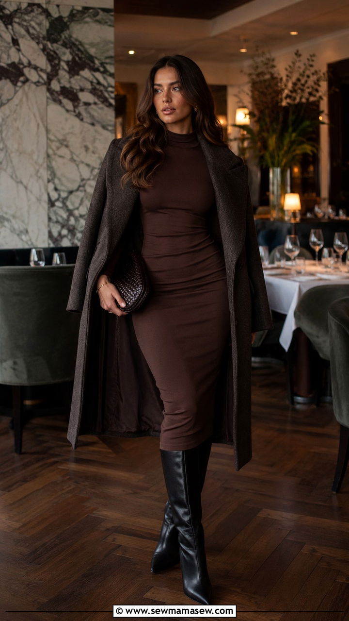 Knee High Boots With Bodycon Midi Dress - 30 How to style knee high boots