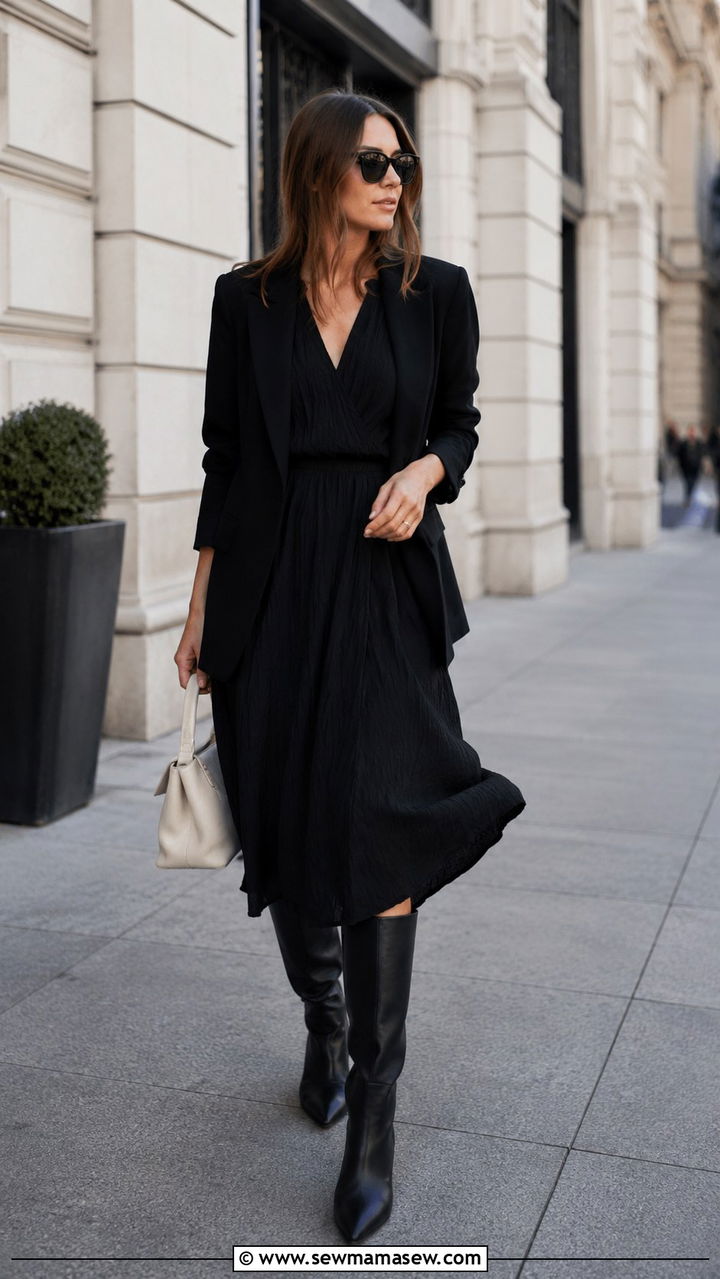 Knee High Boots with All Black Outfit - 30 How to style knee high boots in spring