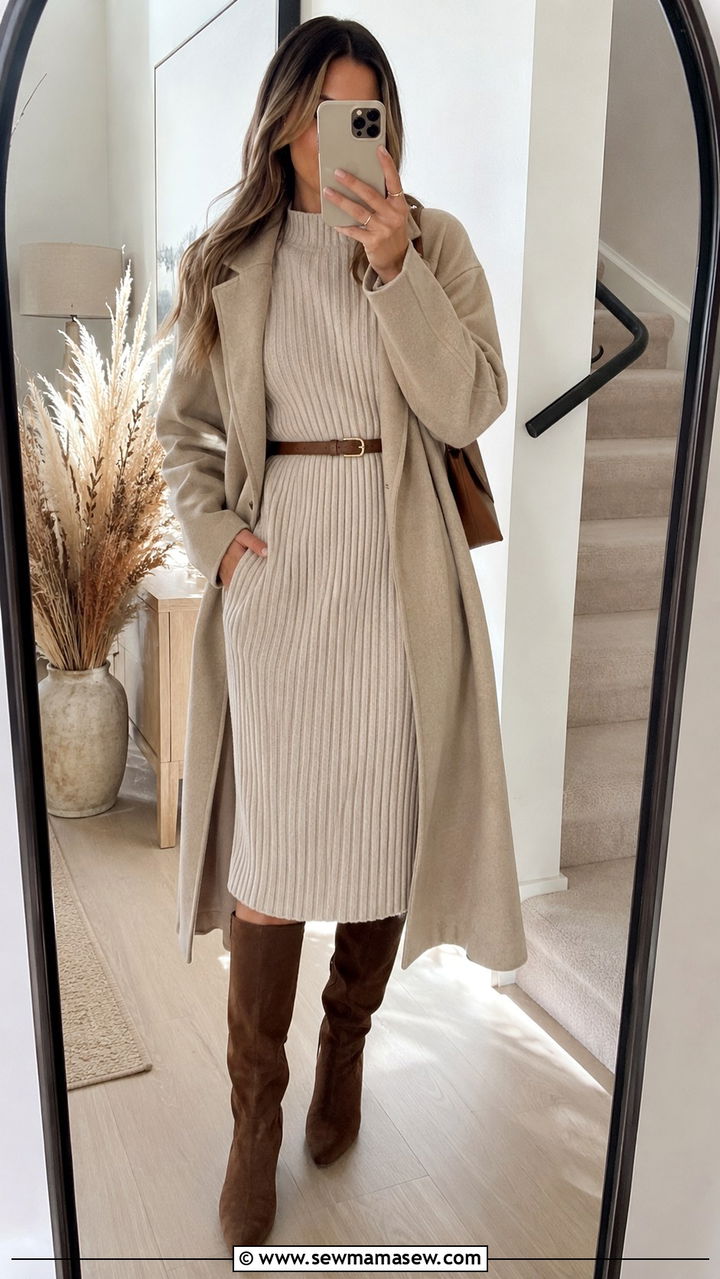Knee High Boots with a Sweater Dress - 30 knee high boots outfit ideas