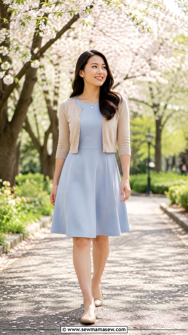 Knee length dress with ballet flats outfit - 20 Spring outfits for short legs