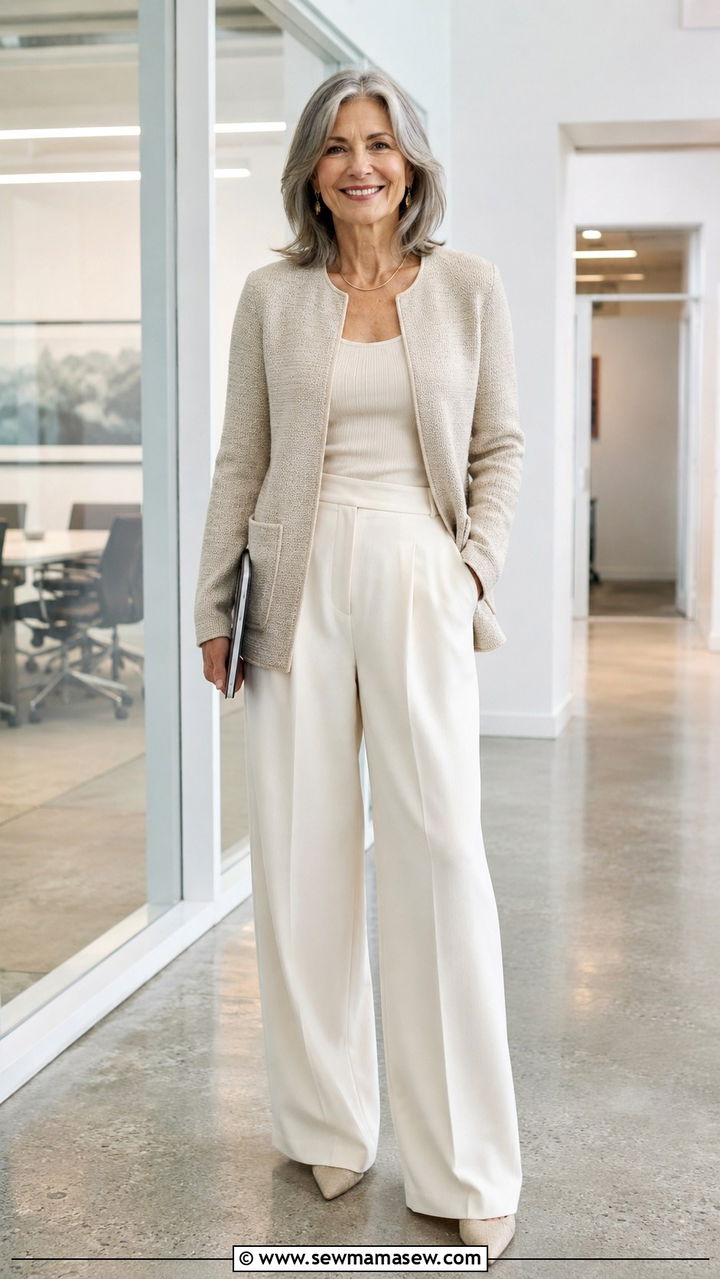 Knit Blazer with Wide Leg Trousers - 20 Work outfit ideas for women over 60 2026