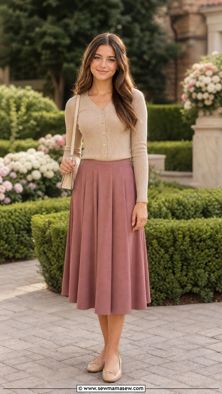 Knit Cardigan With Midi Skirt - 25 Preppy outfit ideas for teens