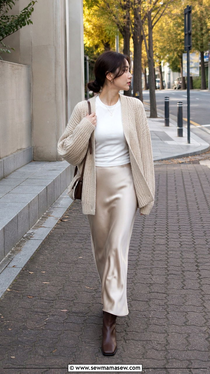 Knit Cardigan With Slip Skirt Outfit Seoul - 40 Seoul outfit ideas
