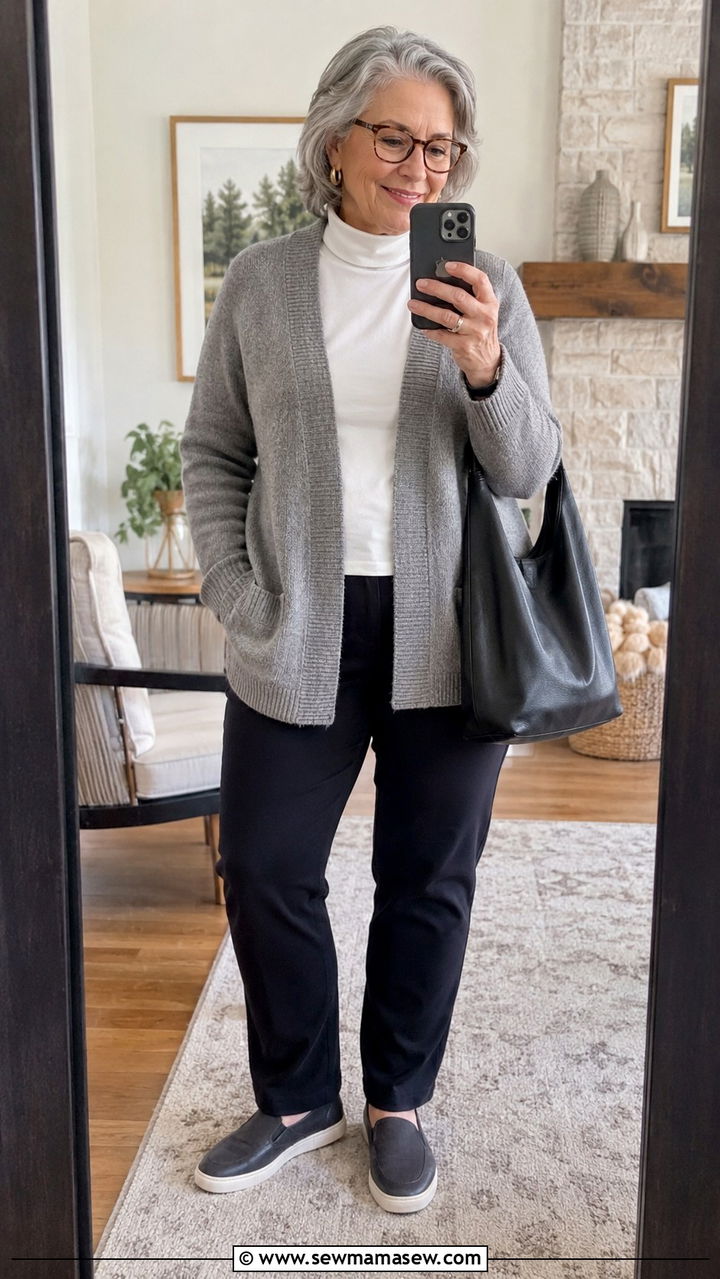 Knit Cardigan and Ponte Knit Pants Outfit - 25 Plus size outfit ideas for women over 70