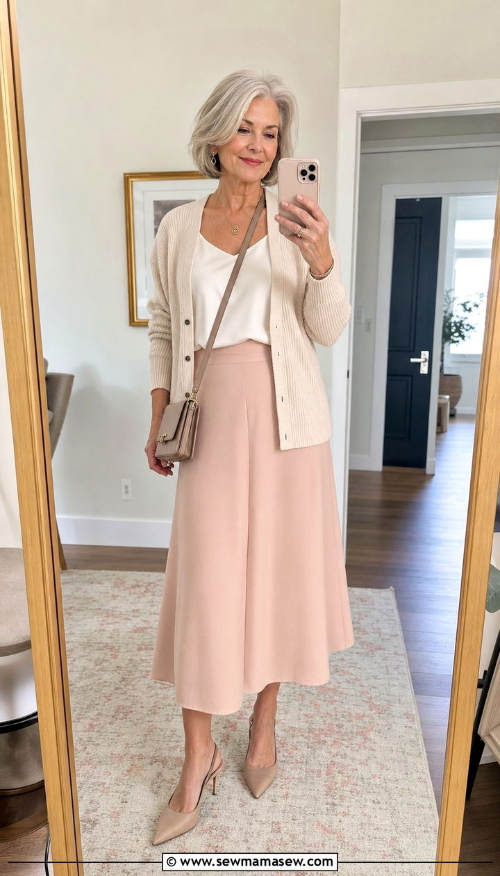 Knit Cardigan with A Line Skirt Outfit - 25 Cute outfits for women over 70