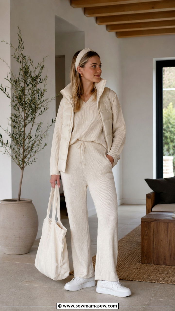 Knit Co Ord Lounge Set with Sneakers and Tote - 30 Iceland outfit ideas