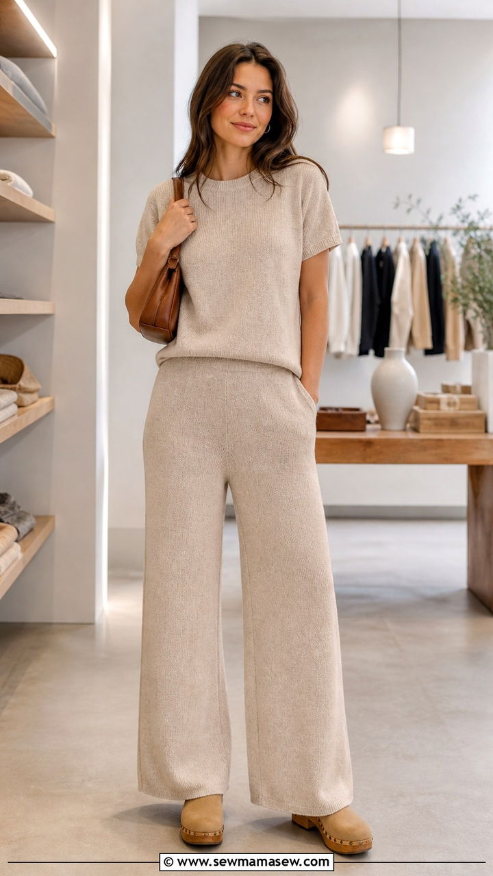 Knit Co Ord Set and Clogs Outfit - 40 spring shopping day outfit ideas
