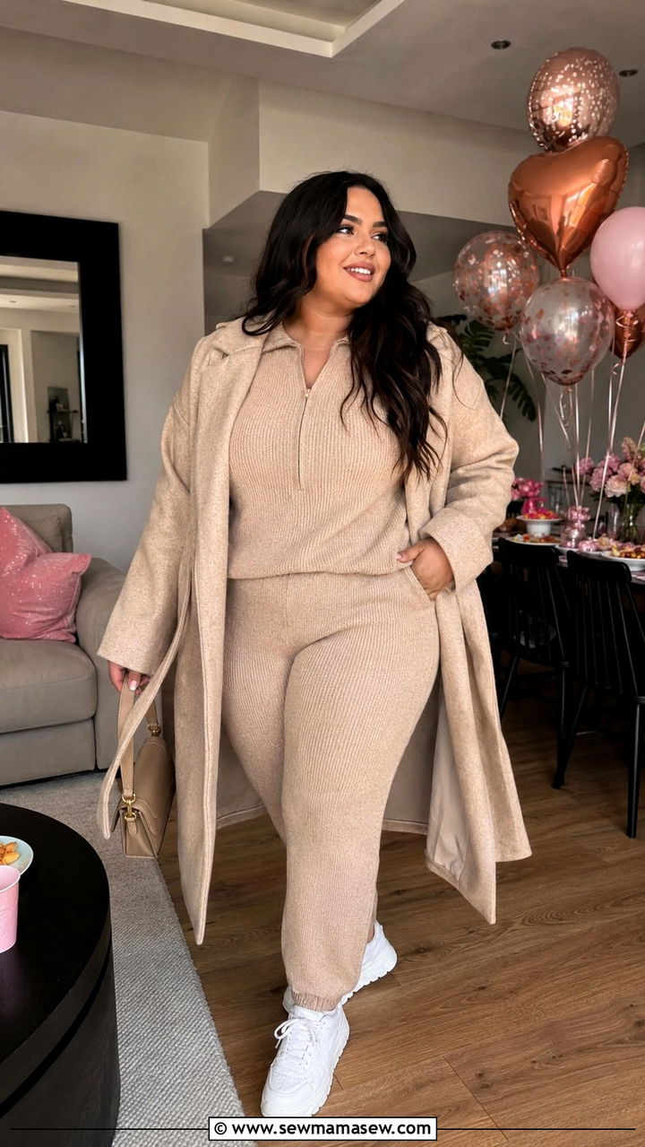 Knit Co Ord Set with Chunky Sneakers - 30 Plus size birthday outfit ideas