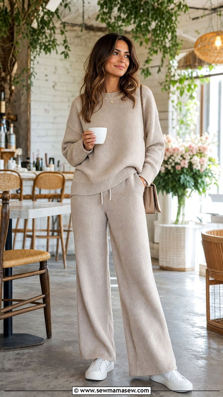 Knit Co Ord Set with Sneakers for a Casual Brunch - 35 birthday outfits ideas