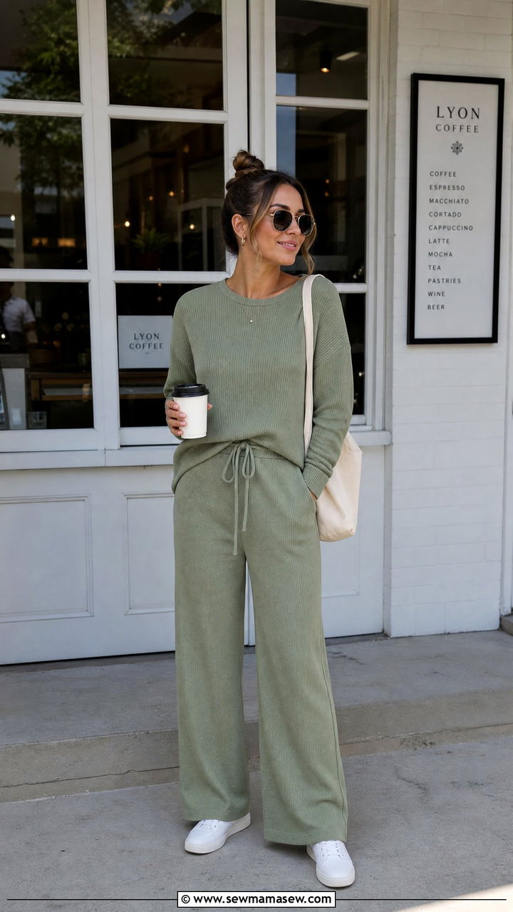 Knit Coord Set With Sneakers - 35 Midsize summer outfit ideas